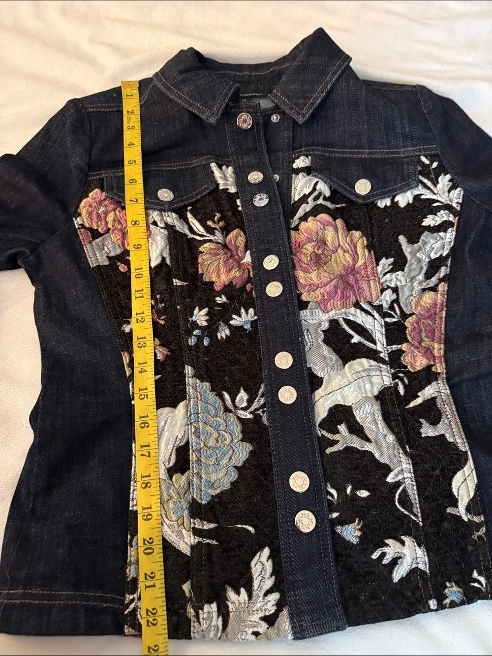 WHBM Embroidered Floral Denim Jacket shacket eclectic grandpa coquette girl cozy - Picture 7 of 9